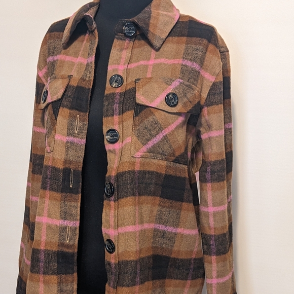 NWT BB Dakota By Steve Madden Women's Button Down Boxy Shacket - Cashew Plaid - Picture 4 of 5